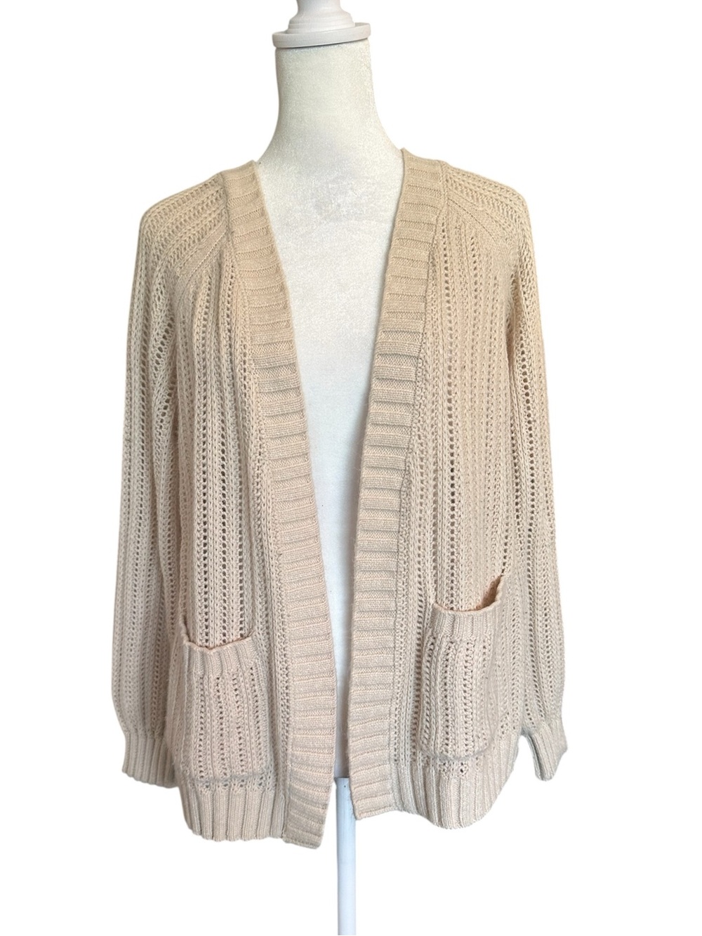 XS So Sonoma cream open weave soft cardigan grandma boho top shirt sweater y2k